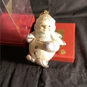 Lenox skiing snowman ornament, porcelain figurine with gold trim, new inbox